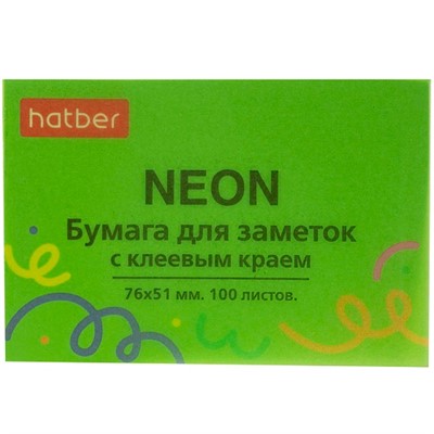 Бумага для заметок NEON 76х51мм 100л с клеевым краем Зеленая 090326 - фото 69916862