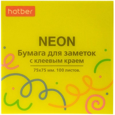 Бумага для заметок NEON 75X75мм 100л с клеевым краем Желтая 090324 - фото 69916893