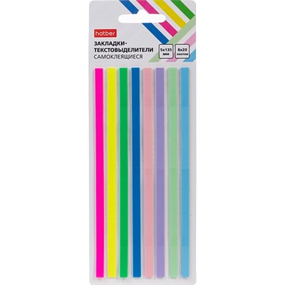 Закладки-текстовыделители -MIX- NEON прямоугольные Самоклеящ. Пластик 5Х135ММ 8 цв. 20л 090308 - фото 69916939
