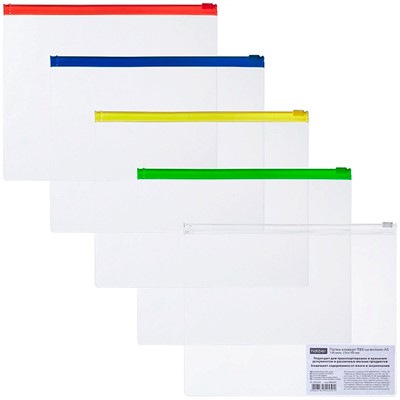 Папка-конверт на молнии А5ф Прозрачная 130мкм 230х190мм Ассорти 086225 - фото 69916977