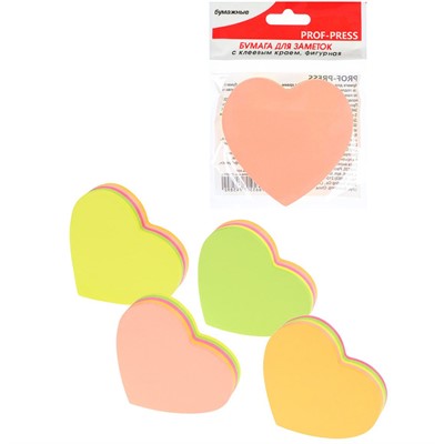 Бумага для заметок с клеевым краем СЕРДЕЧКО 100л, неон ЗБ-4589 - фото 69917642