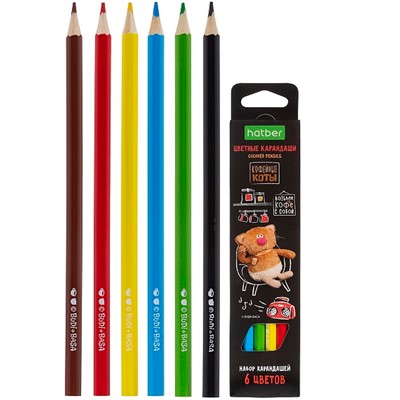 Карандаши цветные 6 цв. ECO Кофейные коты CS_091070 Hatber - фото 69918462