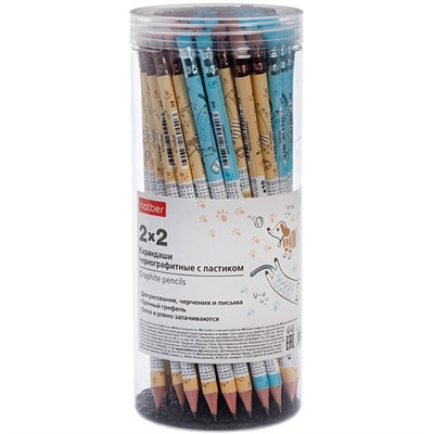 Карандаш ч/гр 2х2 "HB" с ластиком 092487 - фото 69918603