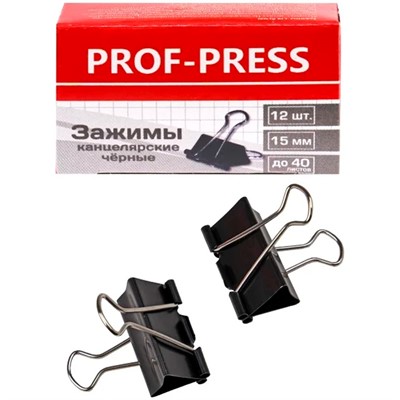 Зажим для бумаг черный 15мм, 12шт ЗК-4165 - фото 69918761