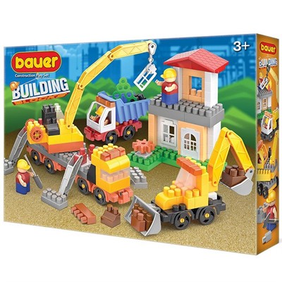 Конструктор Bauer 661 Стройка набор строительная площадка с автокраном, грузовиком и трактором - фото 69920926