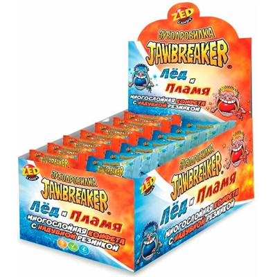 ЗУБОДРОБИЛКА Лёд и пламя многослойная конфета с надувной резинкой 13г цена за шт.(45шт.в уп) КТ93678 - фото 69921061