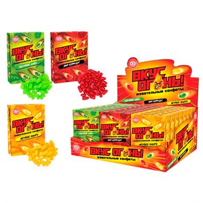 ВКУС ОГОНЬ жевательные конфеты 3 вкуса в блоке цена за 1 шт (24 шт в упак) КТ95567 - фото 69921091