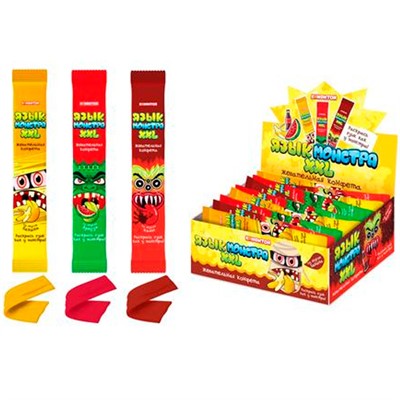 ЯЗЫК МОНСТРА XXL жевательная конфета (арбуз, кола, банан), 20гр блок 75 шт. КТ95396 - фото 69921121