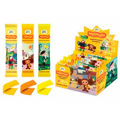 ЧЕБУРАШКА жевательная конфета (апельсин, банан, лимон) 10гр , блок 50 шт. КТ95064 - фото 69921122