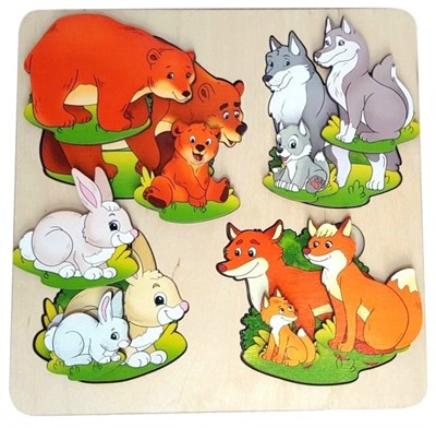 Деревянная рамка вкладыш Дикие животные 3 слоя 7913 - фото 69921355