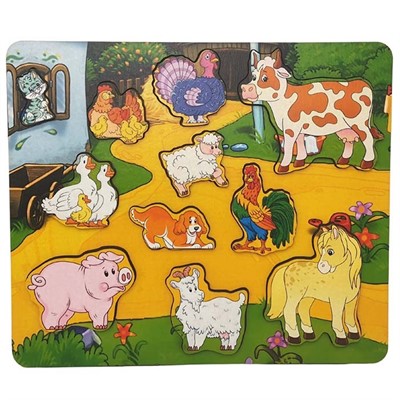 Деревянная Рамка вкладыш Кто живет на ферме? 11 деталей 8409 - фото 69921444