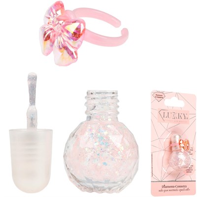 Лак для ногтей Confetti peel-off с колечком,4,5 мл,с ароматом клубники,цв.роз Т26464 Lukky - фото 69921685