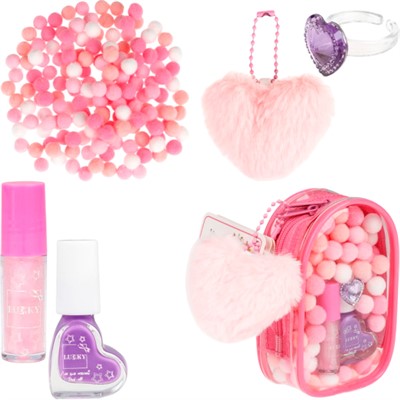 Набор косметики блеск д.губ,лак д.ногтей peel-off,косметичка роз.,пушистый брелок Т26342 - фото 69921702