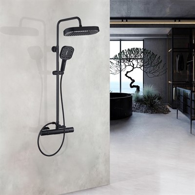 Doris Душевая стойка с термостатическим смесителем GK-0345 Черная - фото 69926611