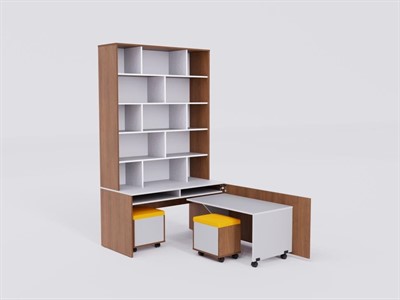 Стеллаж детский книжный с выдвижным столом и пуфами из коллекции СТУГЛ 120х60х207 см - фото 69929185