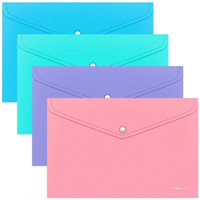 Папка-конверт на кнопке пластиковая Diagonal Pastel, A4, непрозрачный, ассорти 52916 ErichKrause - фото 69934898