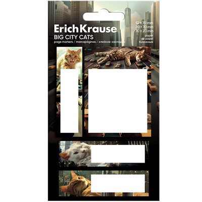 Клейкие закладки пластиковые Big City Cats 80 листов 63794 ErichKrause - фото 69934903