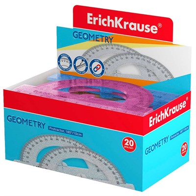 Транспортир пластиковый Glitter, 180°/10см ассорти 55530 ErichKrause - фото 69934938