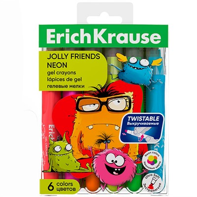 Гелевые мелки 6 цв. Jolly Friends Neon, 65540 /Erich Krause/ - фото 69934948