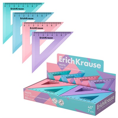 Угольник пластиковый Pastel, 45°/7см, ассорти 57873 ErichKrause - фото 69934962