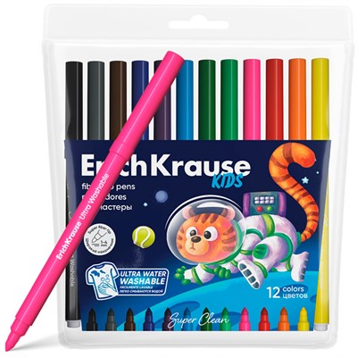 Фломастеры 12 цв. Kids Space Animals Super Tip Ultra Washable 61825 Erichkrause - фото 69934976