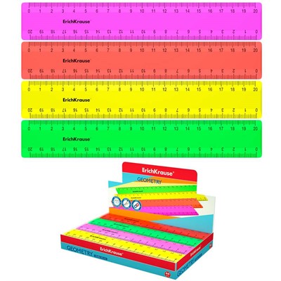 Линейка пластик 20см Neon Solid ассорти 50574 ErichKrause - фото 69934995