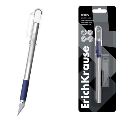 Нож-скальпель канцелярский Ferro, металлический, 2 лезвия в комплекте 16953 ErichKrause - фото 69934996