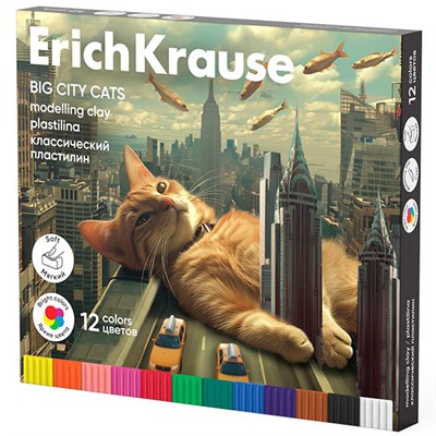 Пластилин 12 цв. классический Big City Cats со стеком, 180 г 62978 /Erich Krause/. - фото 69935043