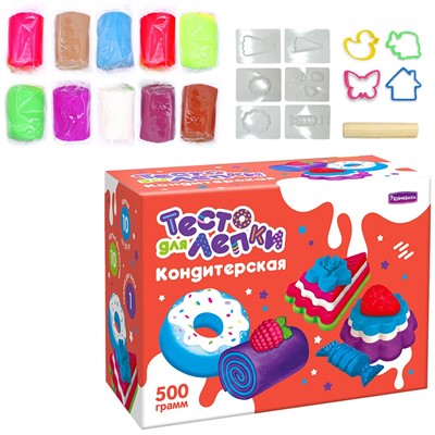 Набор для творчества Тесто для лепки "Кондитерская фабрика", тесто 500гр, формы, скалка П103 - фото 69935135