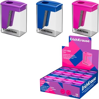 Точилка пластик City Mini, Vivid, с контейнером, ассорти 60019 Erich Krauze . - фото 69935520