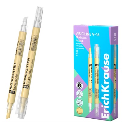 Текстовыделитель желтый двухсторонний стираемый Visioline V-16 Erasable Pastel 60790 ErichKrause - фото 69935609