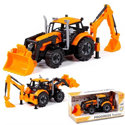 Экскаватор-погрузчик "Прогресс" инерционный оранжевый (в коробке) 91789 П-Е /8/ - фото 69936445