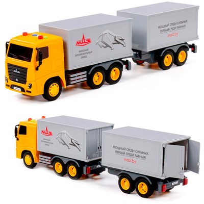 Автомобиль фургон с прицепом МАЗ инерционный со светом и звуком в коробке 94117 П-Е - фото 69936508