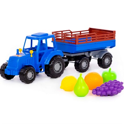 Трактор Алтай синий с прицепом №2 + набор продуктов 5 элементов (в сеточке) 02253 П-Е /4/ - фото 69936686