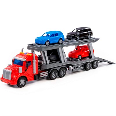 Автомобиль тягач Профи с полуприцепом-автовозом инерц. (со светом и звуком) 83972 П-Е /4/ - фото 69936691