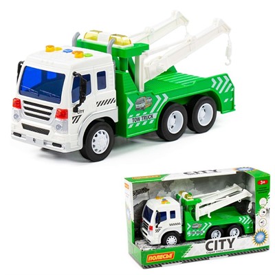 Автомобиль эвакуатор Сити инерц. свет, звук зеленый в коробке 86563 П-Е /8/ - фото 69938076