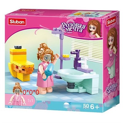 Конструктор Розовая мечта 38-0800A Ванная комната 50 дет. в коробке - фото 69938491