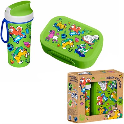 Набор: ланч-бокс 0,98л и стакан детский с крышкой, петлей и декором 0,4л Микс 4 431331420 - фото 69938816