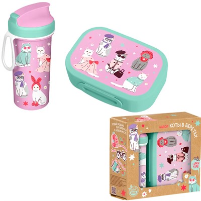Набор: ланч-бокс 0,98л и стакан детский с крышкой, петлей и декором 0,4л Микс 2 431331419 - фото 69938819