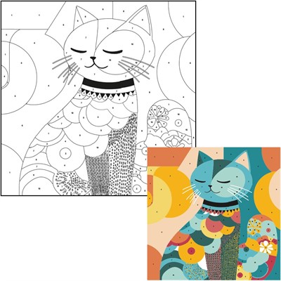 Набор для творчества Картина по номерам 20*20см Цветной котик К111 Фин-ти-Флю - фото 69938946