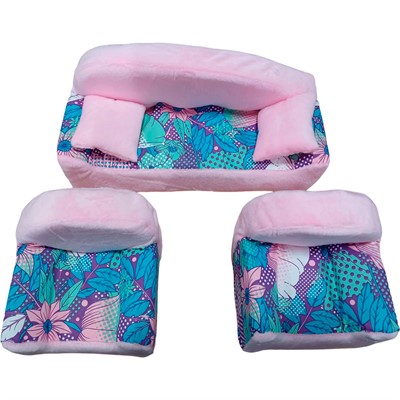 Мебель мягкая Диван+2 кресла+2подушки "Цветы сирень" со светло-розовым плюшем НМ-002/2-35 СТОК - фото 69940411