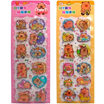 Наклейки Капибара с водой и блестками 3D 9,5*24 см, микс 2 вида 74430 - фото 69942648