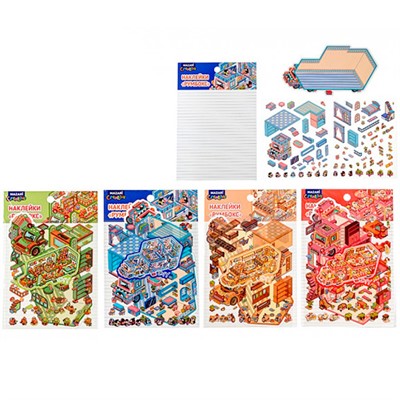 Наклейки румбокс Автобус 13.1*19,6 см,  1 локация, 2 листа с наклейками, 4 дизайна M-20512 - фото 69942927