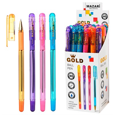 Ручка шариковая синяя GOLD M-5739B-70 - фото 69942976