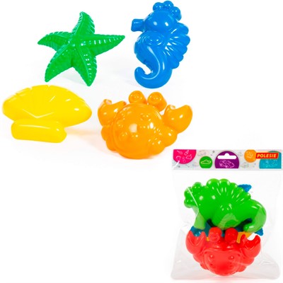 Формочки 4пр (краб,морская звезда,ракушка,морской конек) 53831 П-Е /12/ - фото 69943654