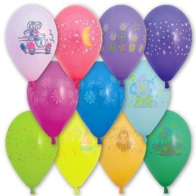 Шар 10" ассорти с рис. 100 шт  1103-0007  /цена за упак/ - фото 69944093