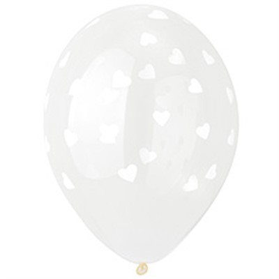 Шар 14" шелкография кристалл  Сердца белые 1103-2298 - фото 69944658