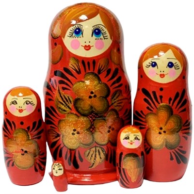 Деревянная Матрешка 5 в 1 малая Цветы, Эскиз 21, Золотые лепестки на красном М05110321 - фото 69944727