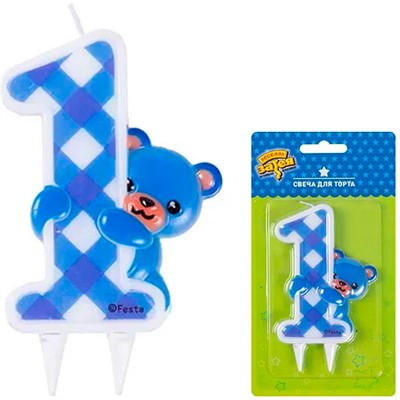 Свеча цифра "1" Медвежонок мальчик/G 1502-4068 - фото 69944789