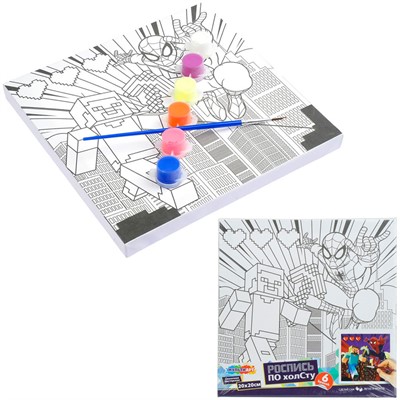 Набор Для Творчества Холст для росписи 20*20 см Спайдер и Квадратный мир МУЛЬТИ АРТ CANV20X20-132195 - фото 69944955